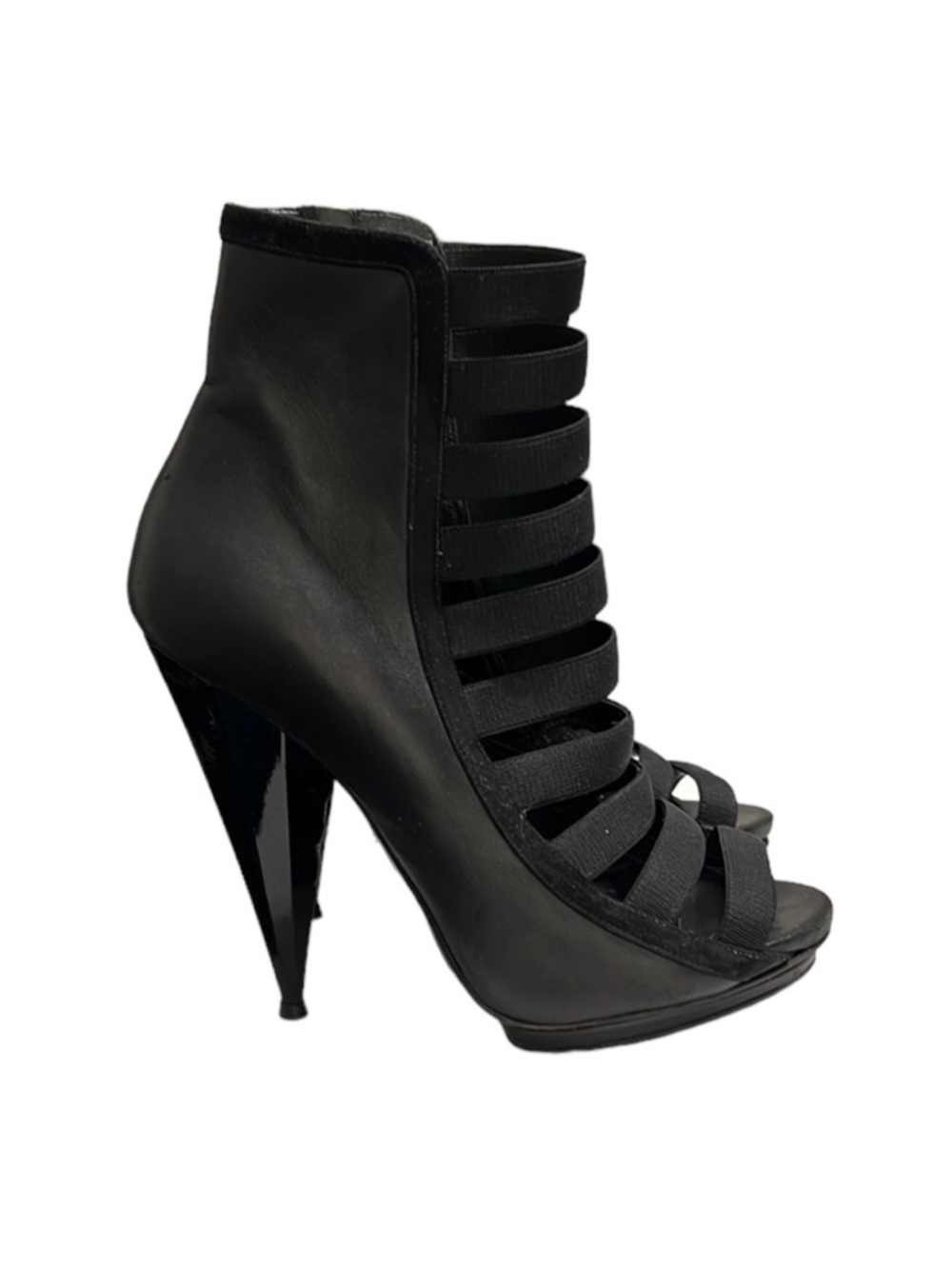 Gucci Black Elastic And Leather Isadora Gladiator Booties Size 39